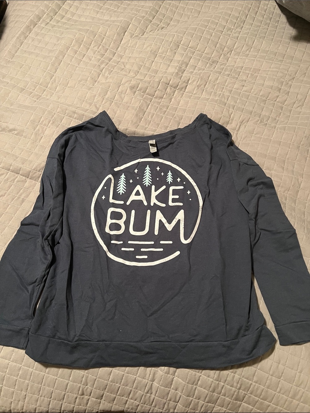 Next Level Apparel Navy Blue Long Sleeve "Lake Bum" Graphic Tee
